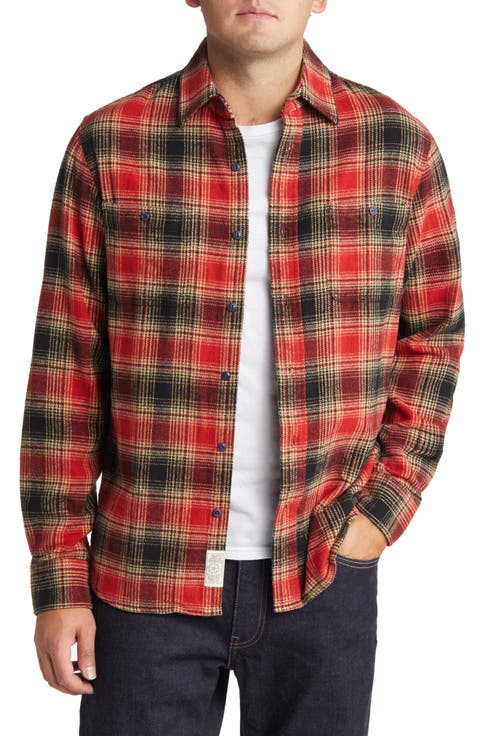 Two-Pocket Long Sleeve Flannel Button-Up Shirt