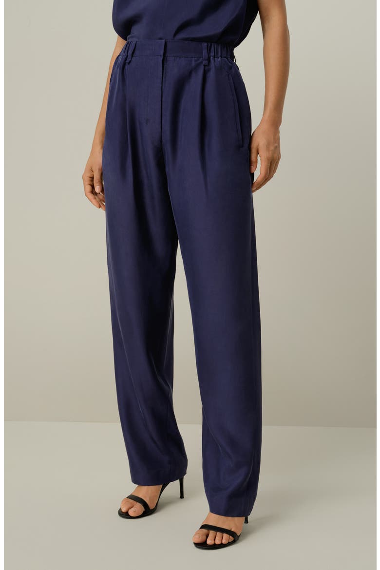 Women's Sand-Washed Silk Habotai Barrel Pants, Alternate, color, Blueberry