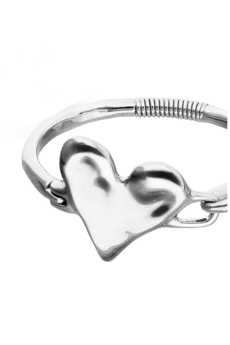Sterling Silver-Plated Semi-Rigid Bracelet With Heart Detail, Alternate, color, Silver