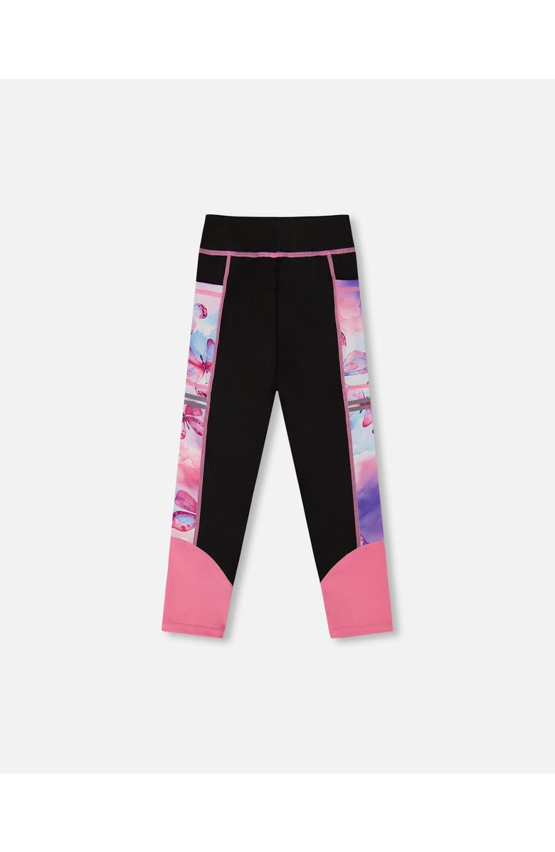 Deux par Deux Girl's Colorblock Athletic Leggings Black And Multicolored Butterflies, Alternate, color, Black And Multicolored