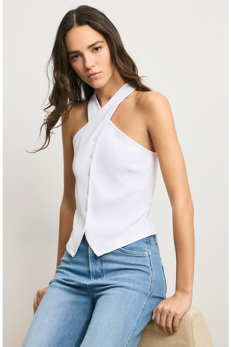 Thea Rib Stretch Cotton Halter Top, Alternate, color, WHITE