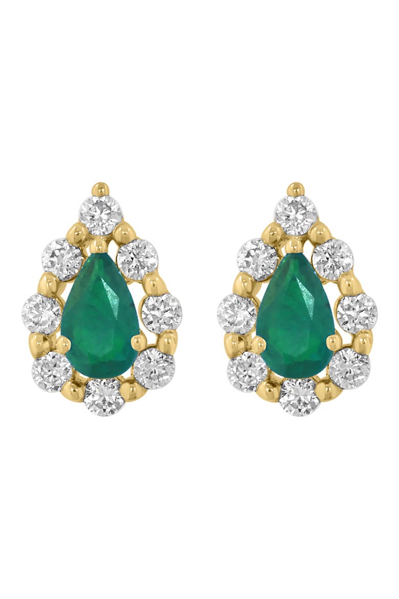 Diamond & Emerald Stud Earrings, Main, color, GREEN