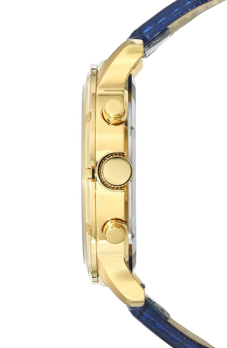 PORSAMO BLEU NYC Chronograph Croc Embossed Leather Strap Watch, 47mm, Alternate, color, Blue