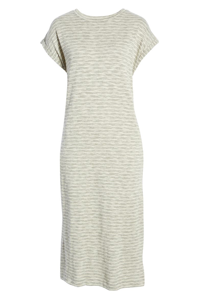 Roll Sleeve T-Shirt Dress, Alternate, color, GREEN- WHITE COMBO