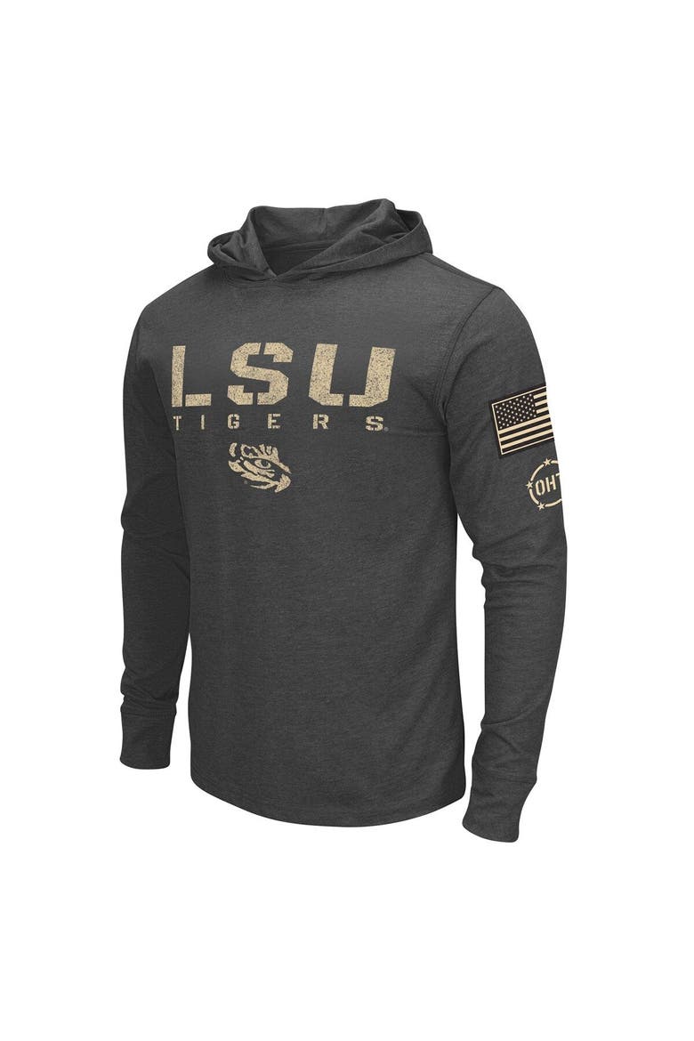 Men's Colosseum Heather Black LSU Tigers Team OHT Military Appreciation Long Sleeve Hoodie T-Shirt, Alternate, color, Black