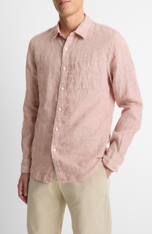 Vince Houndstooth Classic Fit Linen Button-up Shirt In Pink