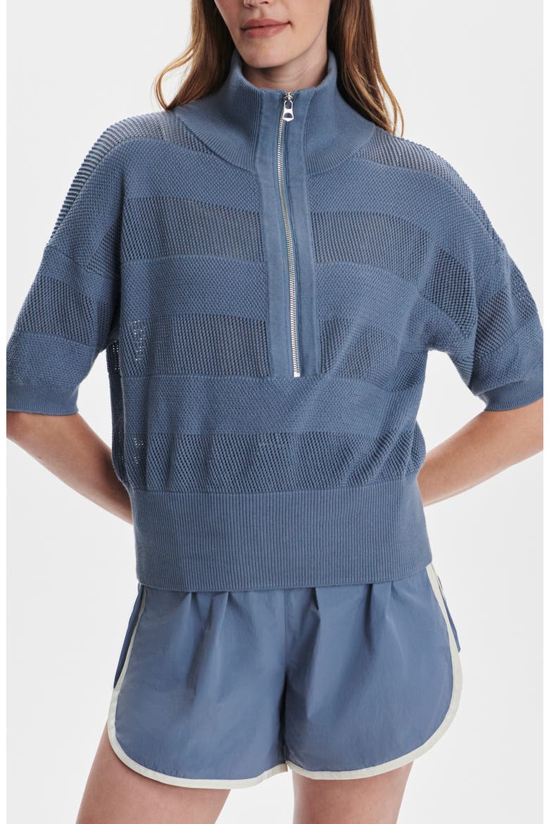 Kembria Mesh Stripe Half Zip Top, Main, color, STONE BLUE