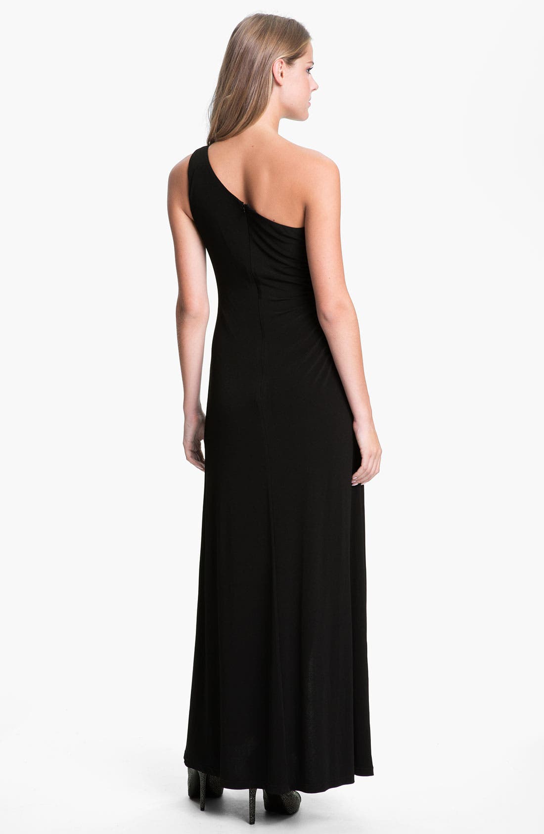 Calvin Klein One Shoulder Mesh Inset Jersey Gown (Women) | Nordstrom