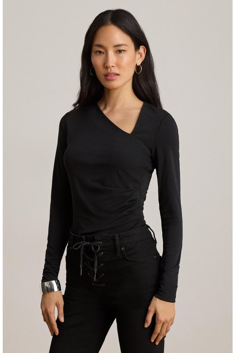 Asymmetric Neck Matte Jersey Top, Alternate, color, BLACK