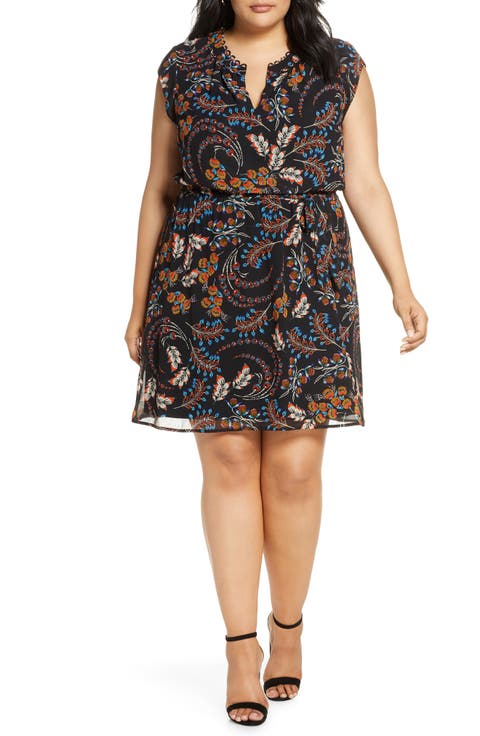 Daniel Rainn Printed Tie Waist Dress (Plus Size)