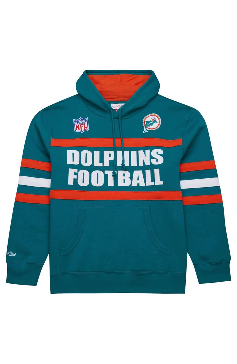 Mitchell & Ness Men's  Aqua Miami Dolphins Vintage Logo Head Coach Fleece Pullover Hoodie, Alternate, color, Aqua