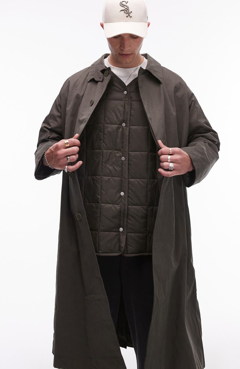 Topman Oversize Trench Coat with Removable Quilted Vest, Alternate, color,