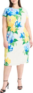 Maggy London Floral Short Sleeve Matte Jersey Midi Dress