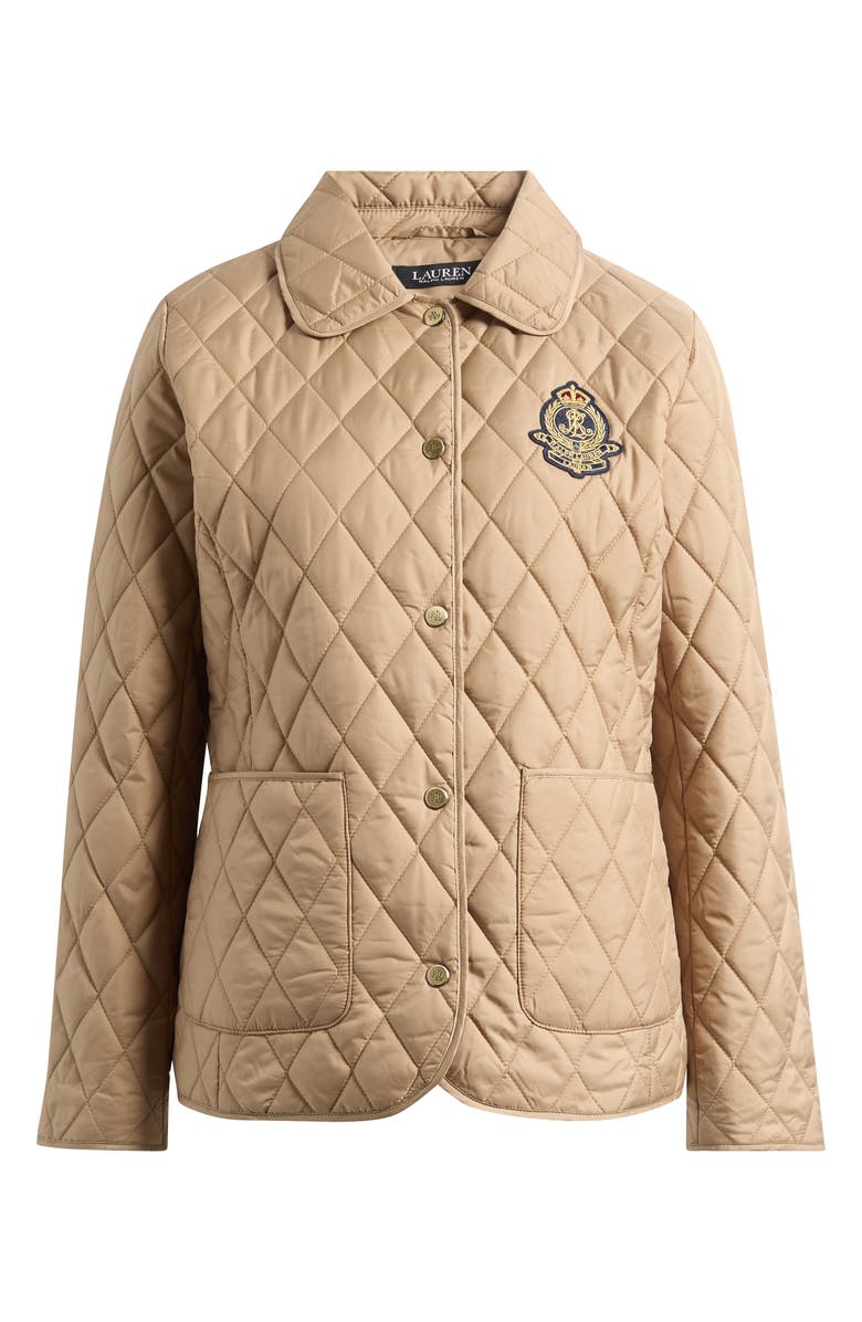 Lauren Ralph Lauren Crest Detail Quilted Jacket, Alternate, color, Birch Tan