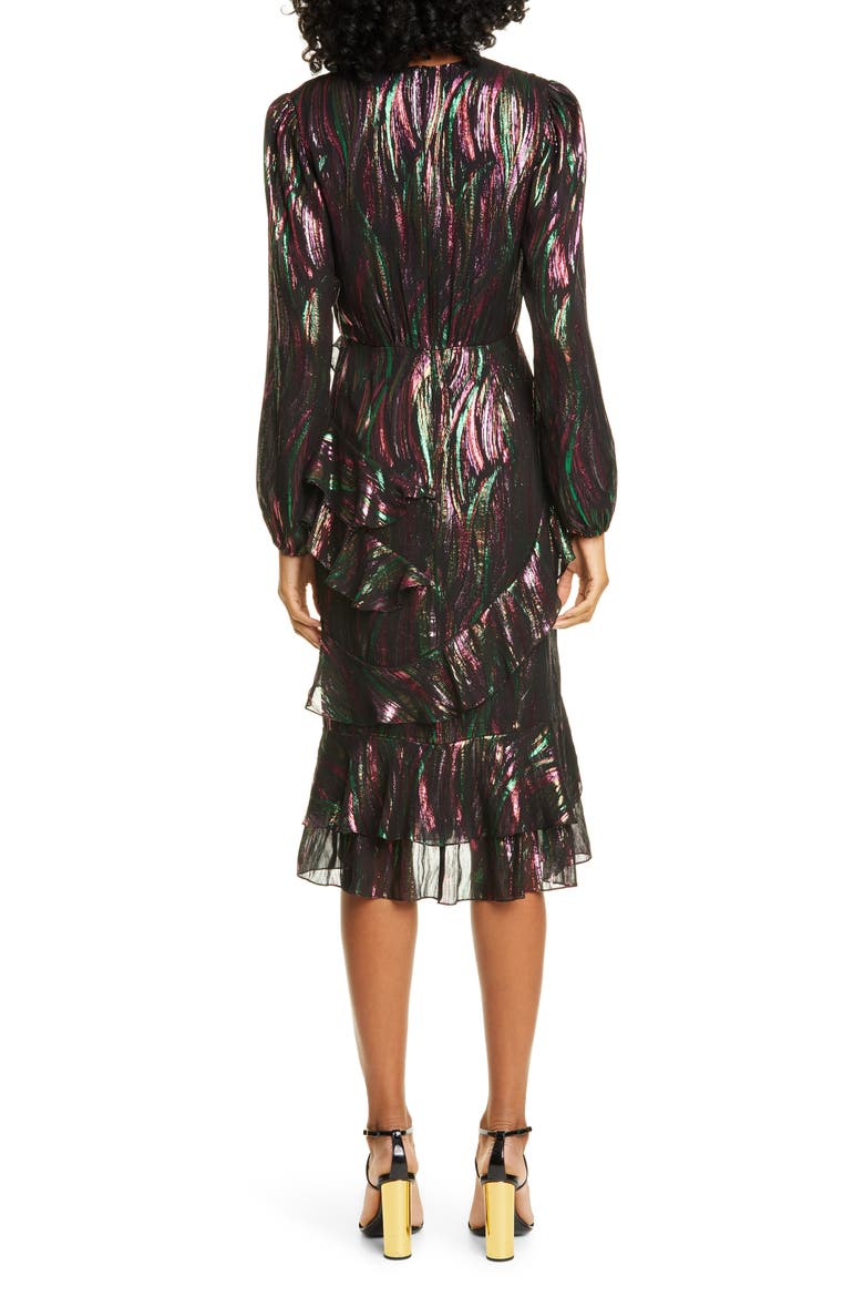 Alya Metallic Silk Blend Long Sleeve Dress, Alternate, color, 792-BLACK RAINBOW