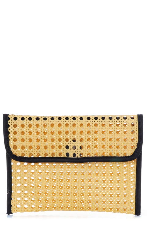 Rattan and Faux Leather Clutch