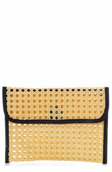 Rattan and Faux Leather Clutch