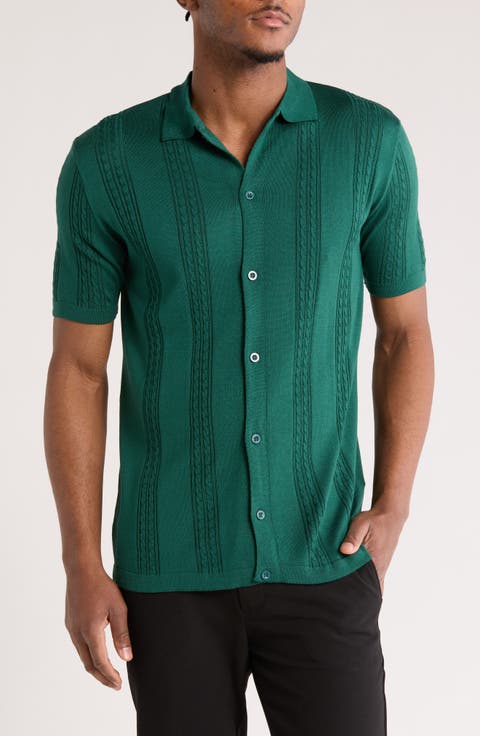 Knit Short Sleeve Button-Up Shirt
