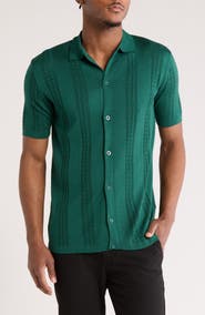 T.R. PREMIUM Knit Short Sleeve Button-Up Shirt