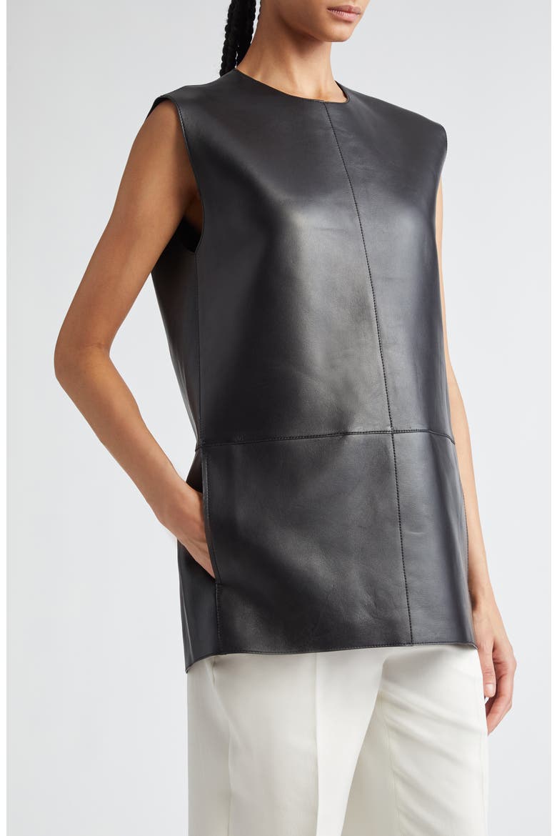 Paneled Longline Leather Shell, Main, color, BLACK