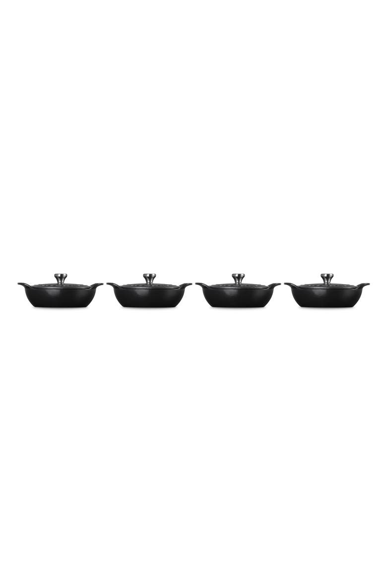 Gourmand Set of 4 1/3-Quart Enamel Cast Iron Braiser with Lid, Alternate, color, MATTE BLACK