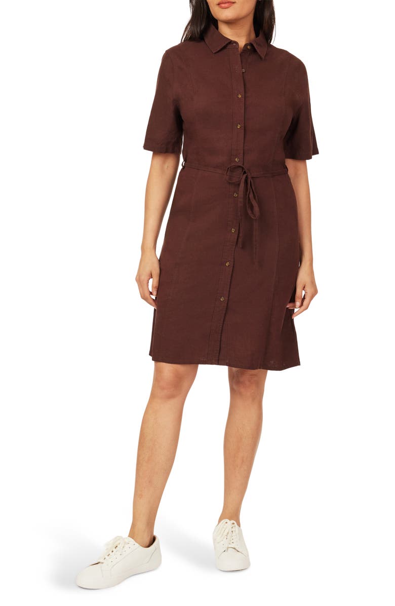 Scotch & Soda Short Sleeve Tie Linen Blend Shirtdress, Main, color,