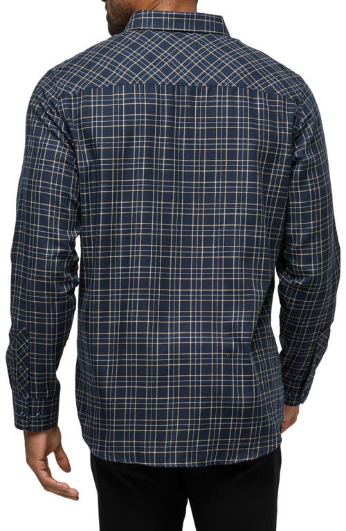 Travismathew Cloud Plaid Flannel Button-up Shirt In Total Eclipse/apricot