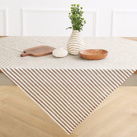 Linen Table Throw 52 x 52 Inch for Dining Table, Holiday and Everyday Table Decor - Amalfi Stripe