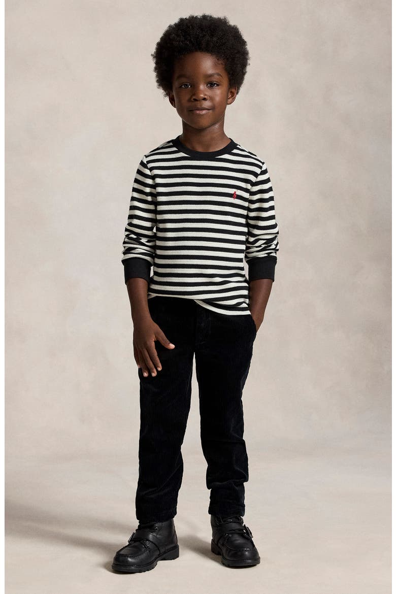 Kids' Waffle Knit Long Sleeve T-Shirt, Alternate, color, POLO BLACK/ CLUBHOUSE CREAM