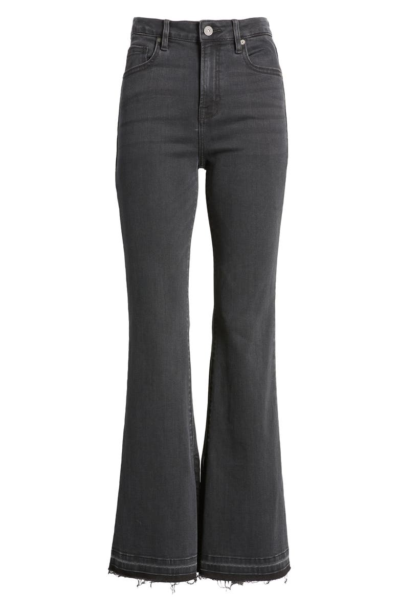 HIDDEN JEANS High Waist Frayed Hem Flare Jeans, Alternate, color, Black