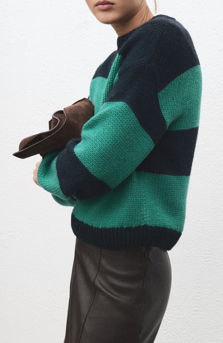 MANGO Knit Striped Sweater, Alternate, color, Green