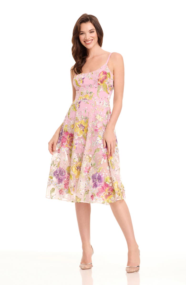 Dress the Population Uma Floral Embroidered Fit & Flare Dress, Alternate, color, Lilac Multi