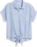 beachlunchlounge Rosie Embroidered Tie Front Short Sleeve Button-Up Shirt