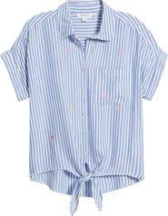 beachlunchlounge Rosie Embroidered Tie Front Short Sleeve Button-Up Shirt