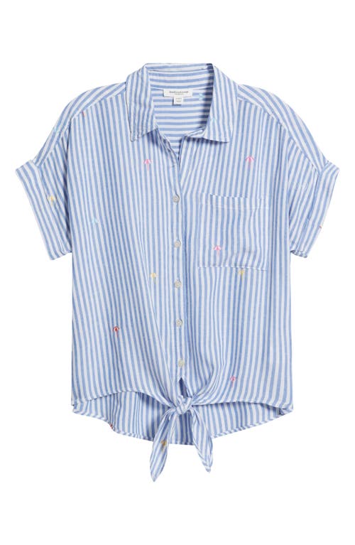 Beachlunchlounge Rosie Embroidered Tie Front Short Sleeve Button-up Shirt In Azores Shore