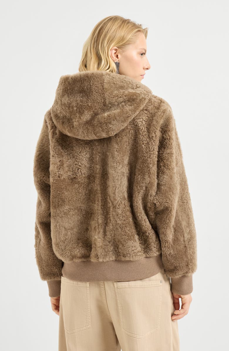 Brunello Cucinelli Fuzzy shearling outerwear jacket, Alternate, color, Brown