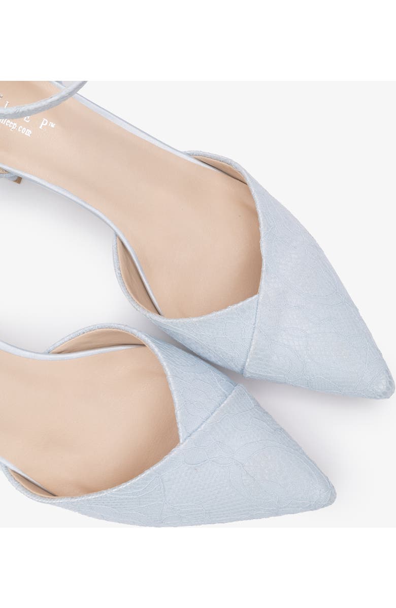 Kailee P Adele White Lace Pointy Toe Block Heel with Ankle Strap, Alternate, color, Light Blue
