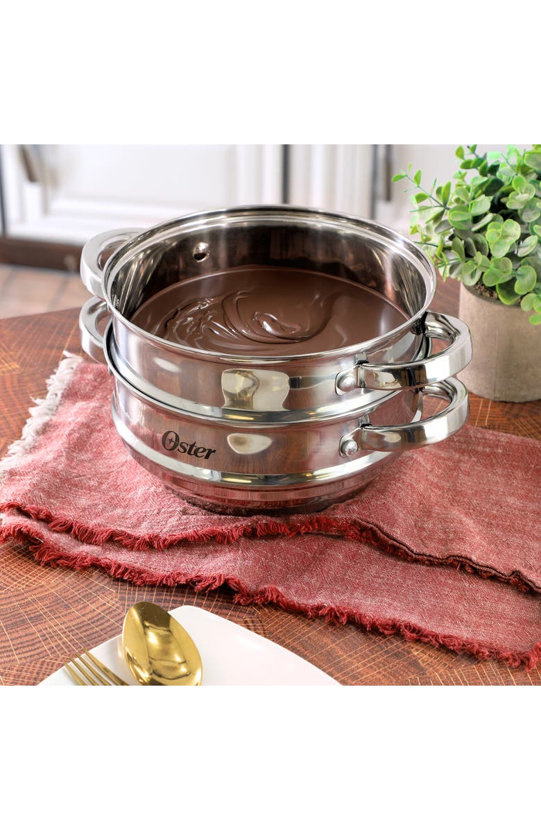 OSTER Sangerfield 8 Inch Universal Stainless Steel Double Boiler with Lid, Alternate, color, Metallic Silver