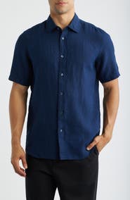 Bugatchi Orson Shaped Fit Short Sleeve Linen Button-Up Shirt