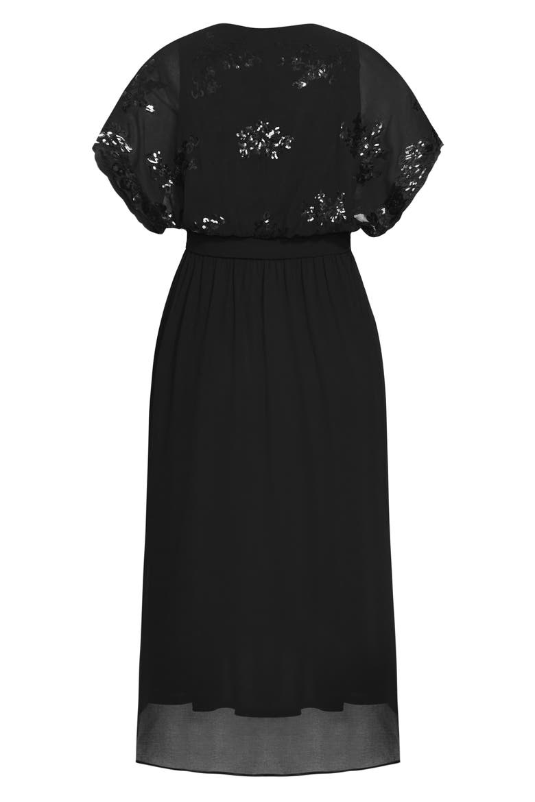 Sequin Bodice Faux Wrap Maxi Dress, Alternate, color, BLACK