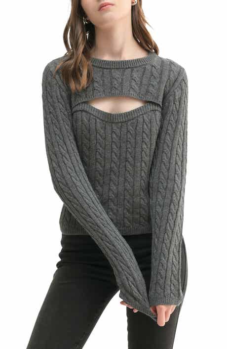 All in Favor Cable Crewneck Cutout Sweater