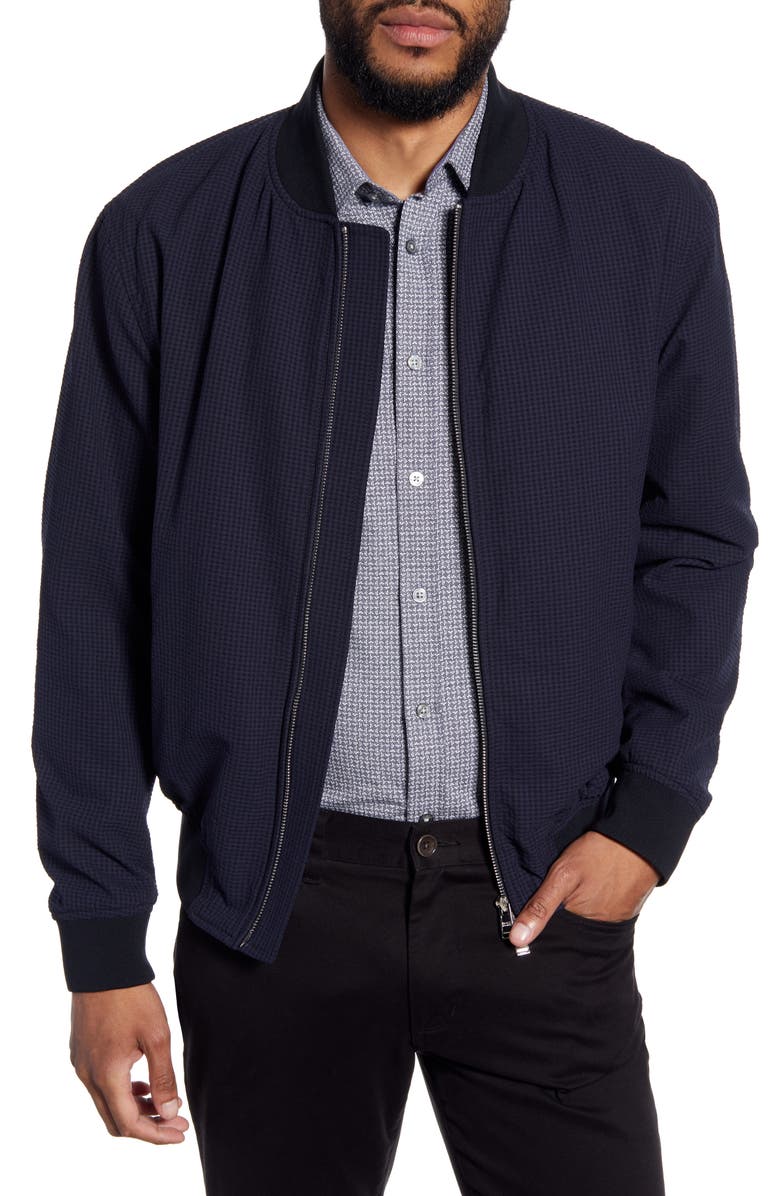 BOSS Cadus Regular Fit Seersucker Check Bomber Jacket, Main, color, 