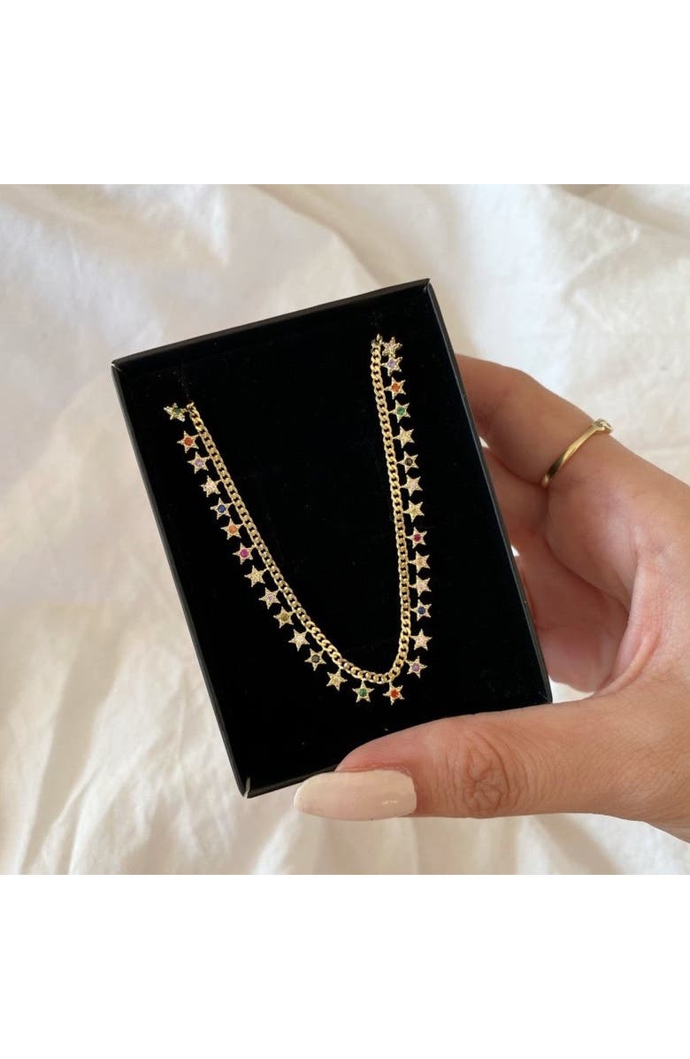 Spero London Rainbow Multiple Star Station Necklace Sterling Silver, Alternate, color, Gold