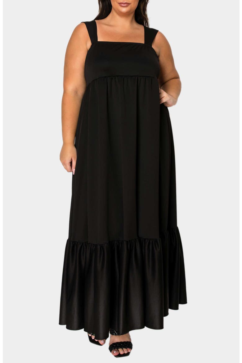 Angelika Ruffle Hem Sleeveless Maxi Dress, Main, color, BLACK