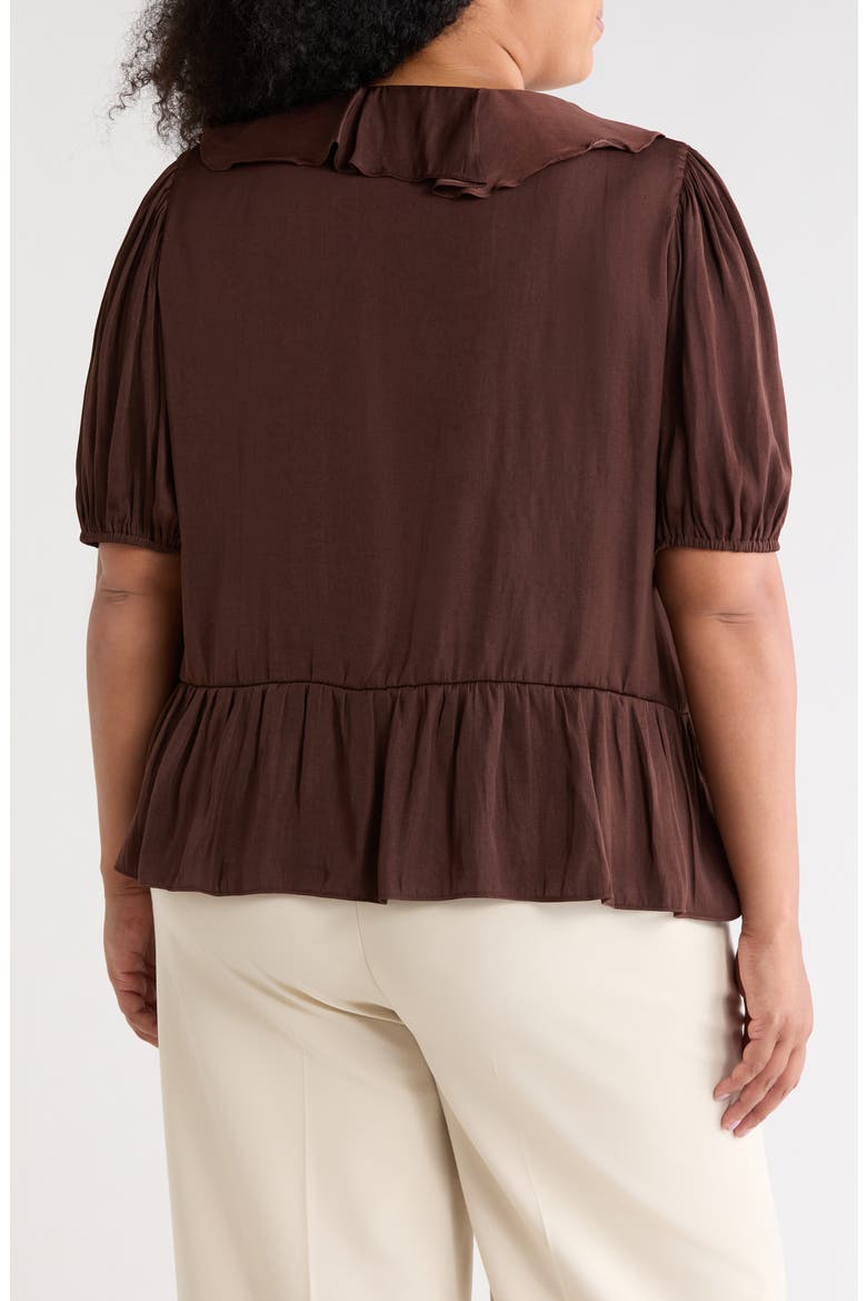 Ruffle Short Sleeve Peplum Top, Alternate, color, COCOA BEAN