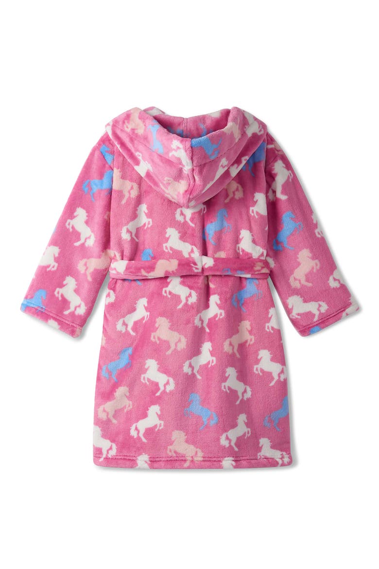 Kids' Beautiful Horses Hooded Fleece Robe, Alternate, color, FUCHSIA PINK