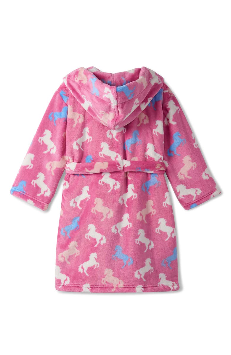 Hatley Kids' Beautiful Horses Hooded Fleece Robe, Alternate, color, Fuchsia Pink