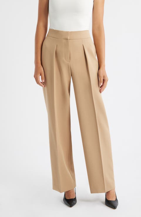 Pleated High Waist Wide Leg Pants (Petite)