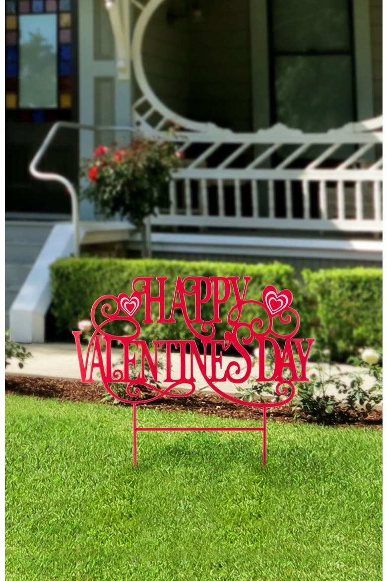 23.25"H Metal Happy Valentine's Day Yard Stake, Alternate, color, Red