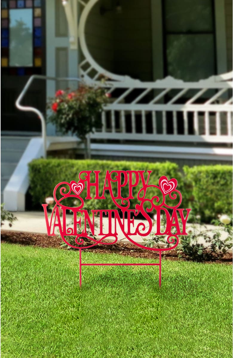 Glitzhome 23.25"H Metal Happy Valentine's Day Yard Stake, Alternate, color, Red